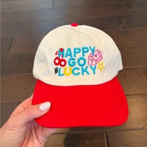'Happy Go Lucky' White & Red Baseball Cap